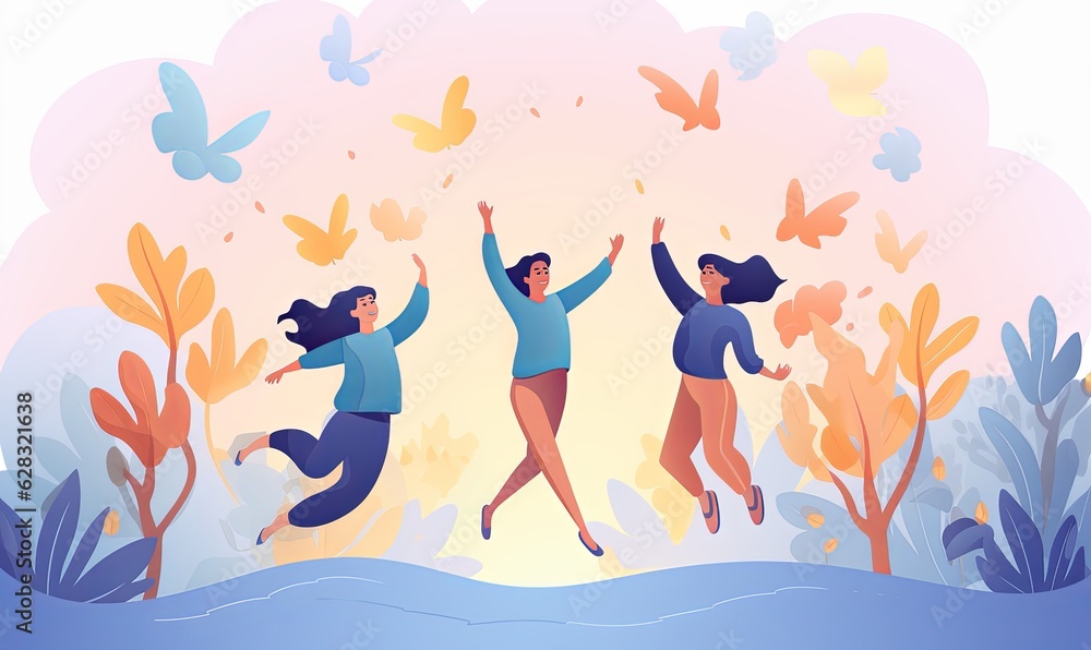 Young people jumping with freedom and happiness. Young people jumping with freedom and happiness.