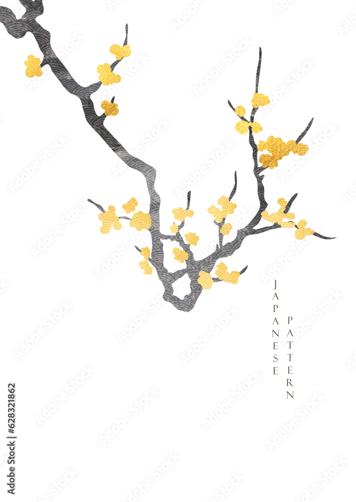 Japanese background with gold and black texture vector. Cherry blossom flower decorations in vintage style. Art natural banner design in vintage style. Japanese background with gold and black texture vector. Cherry blossom flower decorations in vintage style. Art natural banner design in vintage style.