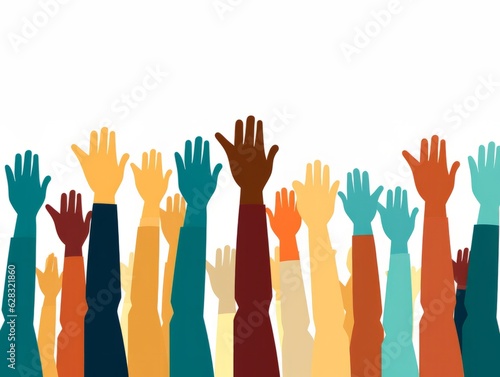 hands of different colors raised.