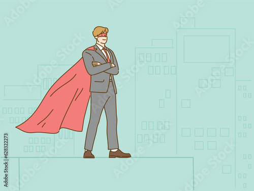 Corporate businessman with a superhero cape