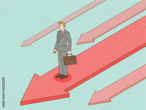 Businessman standing on arrow, success business concept