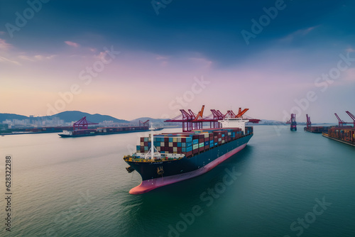 container cargo ship at industry sea port import export commerce global business trade logistic and transportation oversea worldwide by container cargo vessel ship boat freight shipping maritime