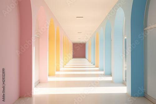Colourful corridor with a long walkway design