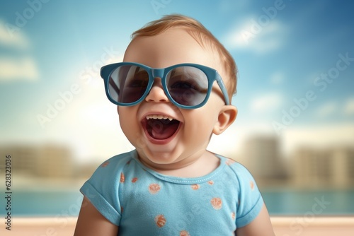 Happy smiling baby with sun...