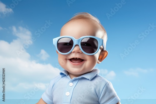 Happy smiling baby with sun...