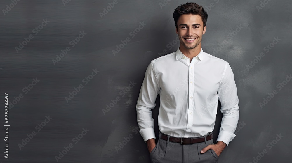 Fototapeta premium A man standing in front of a gray wall