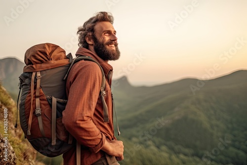 A man with a beard wearing a backpack photo