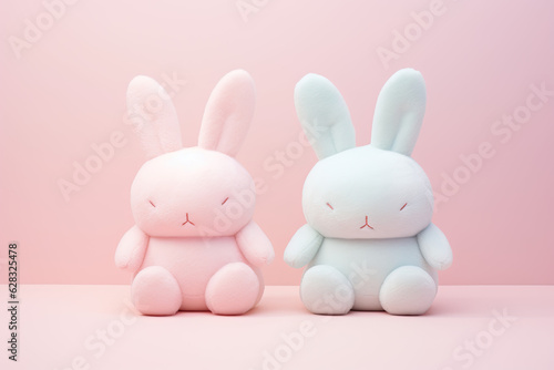 Colourful rabbit dolls on a clean background