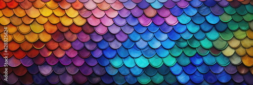 Colorful scales or shingles with celluloid like texture, metallic . Hand edited generative AI. photo