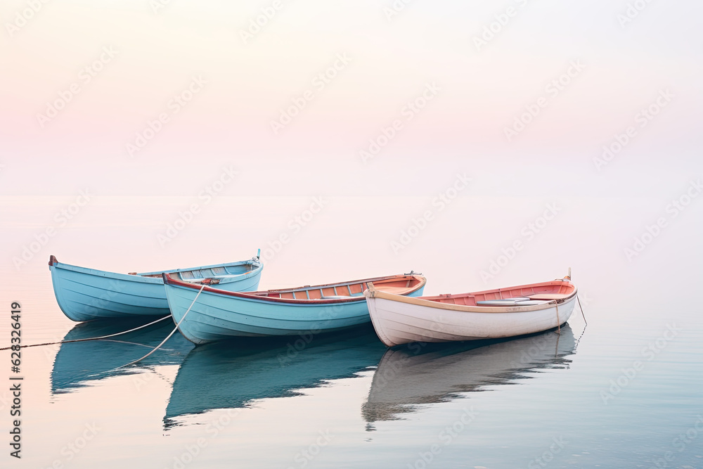 Fototapeta premium Colorful retro vintage boats on a calm water