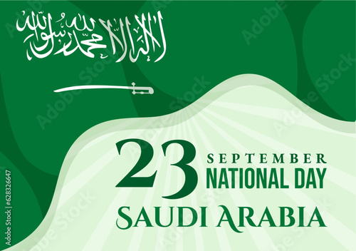 Happy Saudi Arabia National Day Vector Illustration on September 23 with Waving Flag Background in Flat Cartoon Hand Drawn Landing Page Templates