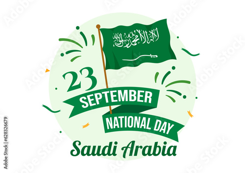 Happy Saudi Arabia National Day Vector Illustration on September 23 with Waving Flag Background in Flat Cartoon Hand Drawn Landing Page Templates