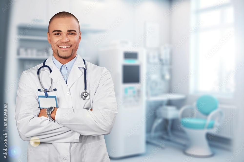 Cheerful confident male therapist in coat, AI generated image Cheerful confident male therapist in coat, AI generated image