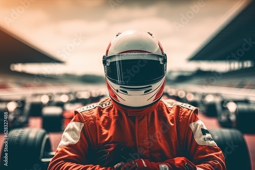 Print op canvas A man in a racing suit sitting in a race car