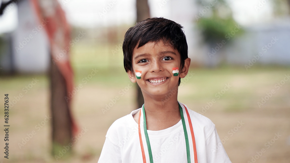 Portrait of Cute India Child or Kids celebrating Independence or Republic day of India Portrait of Cute India Child or Kids celebrating Independence or Republic day of India