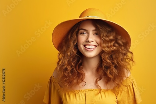 A woman wearing a yellow hat and smiling © pham