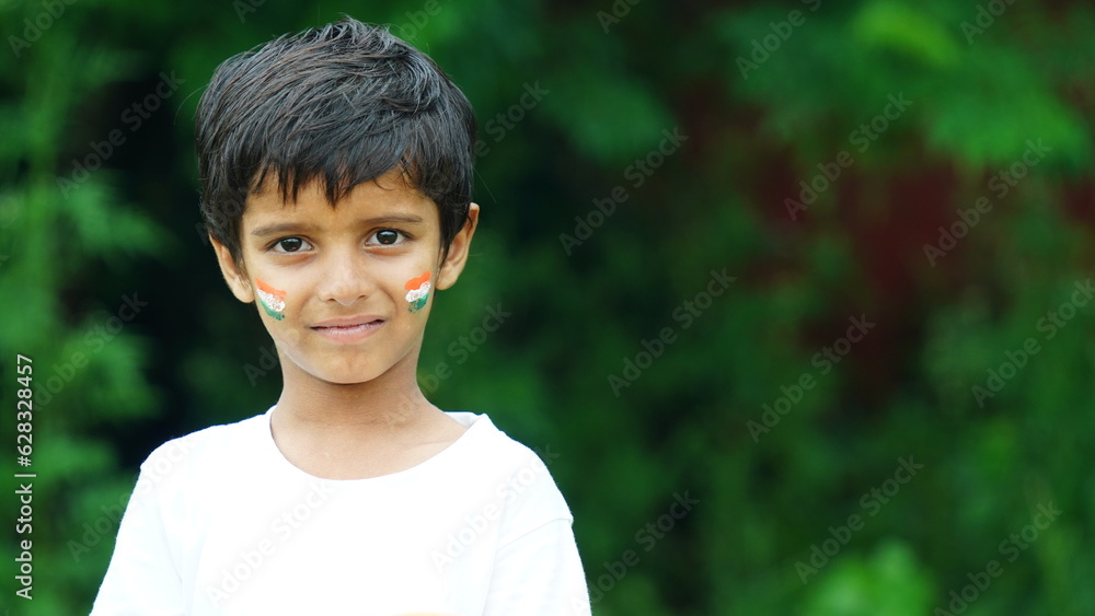 Indian child celebrating Independence or Republic day of India Indian child celebrating Independence or Republic day of India