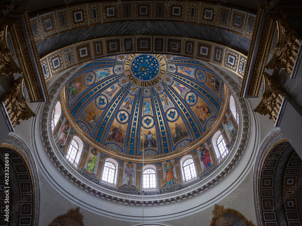 interior of dome-shaped ceiling of church in capital kyiv
