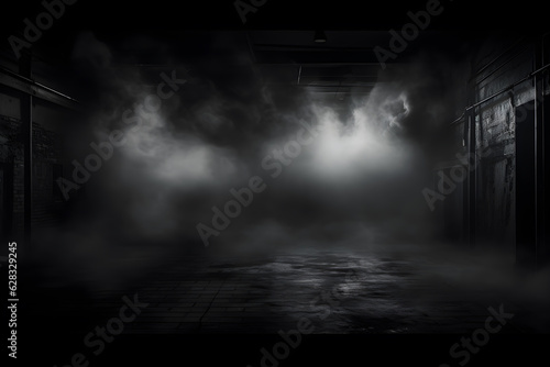 dark empty room with smoke on the wall and a light, in the style of minimalist background, modern interior concept, AI generate