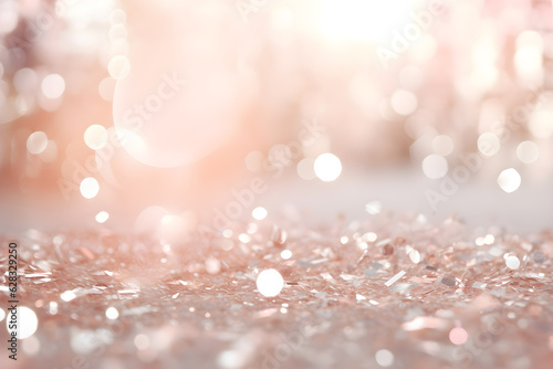 abstract bokeh background glitter vintage lights background. gold silver and white. de-focused, AI generate