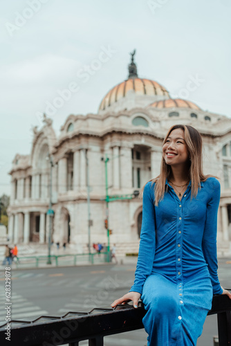 beautiful asian girl traveling alone