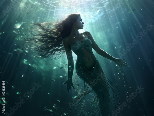 Hauntingly beautiful mermaid in the water