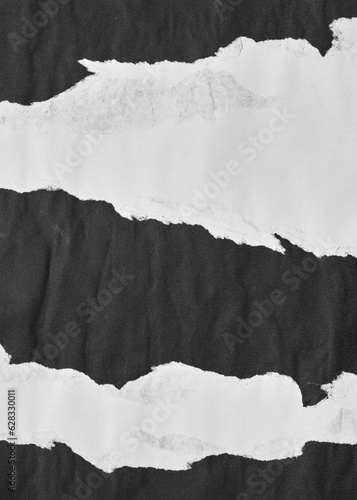 Black and White Torn Paper Collage Style, Ripped Paper Effect, Texture Abstract Background, Copy Space for Text.
