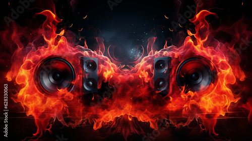 Sound Multimedia Soundsystem Hifi Audio Soundbox Lautsprecher Membran abstrakt roter Style im Querformat. Generative Ai. 