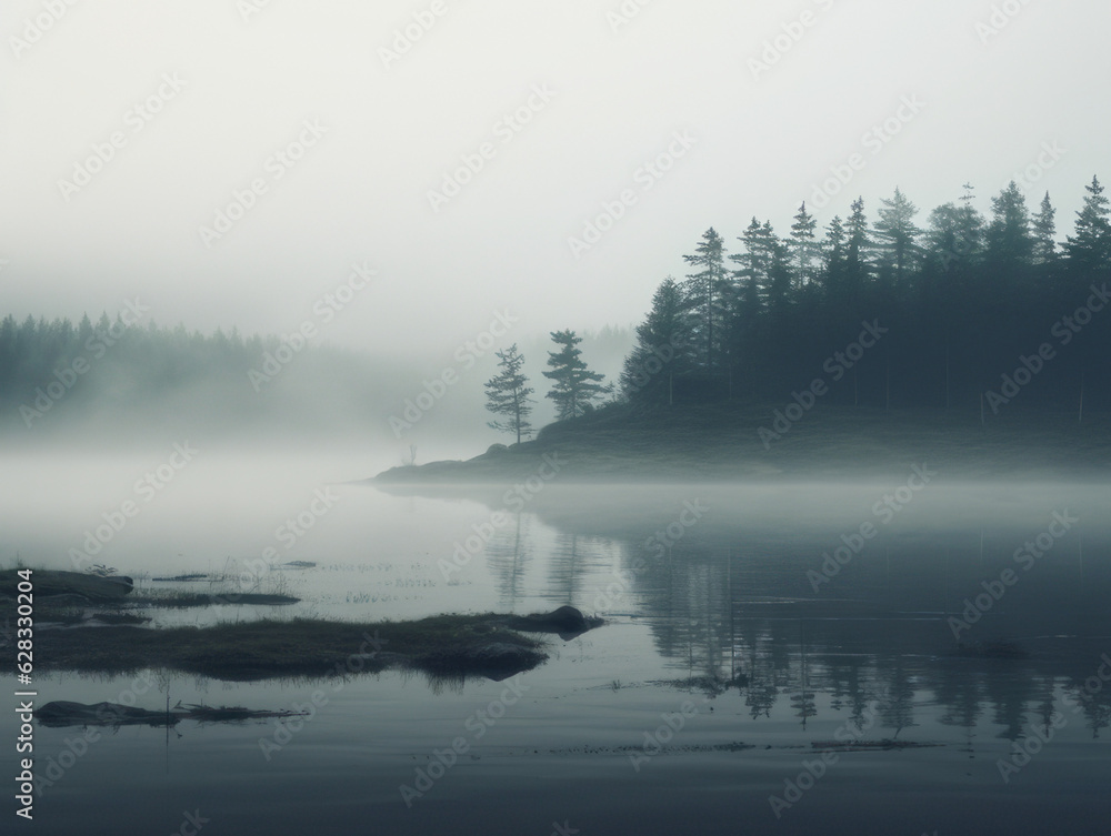 Mysterious foggy landscapes. Foggy forest.