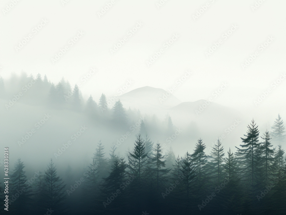 Mysterious foggy landscapes. Foggy forest.
