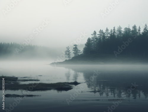 Mysterious foggy landscapes. Foggy forest. © keystoker