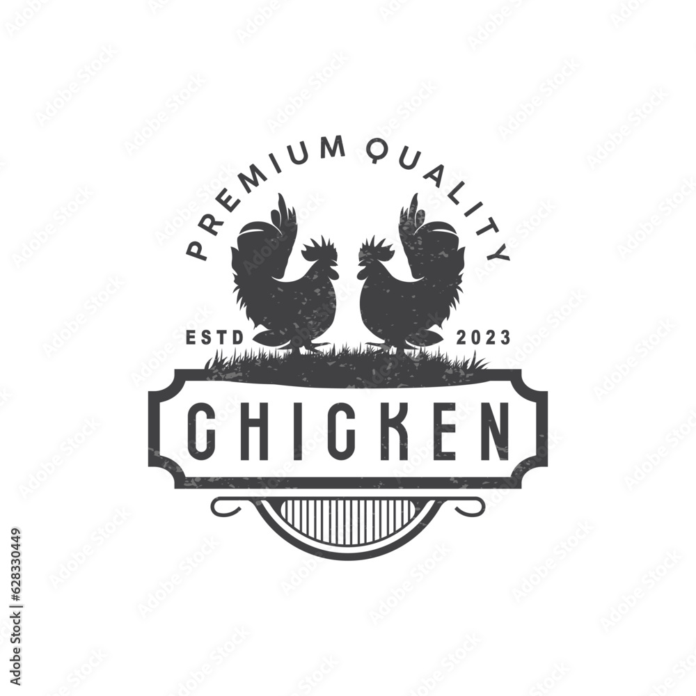 Fototapeta premium Chicken Logo, For Roast Chicken Restaurant, Farm Vector, Simple Minimalist Design For Restaurant Food Business