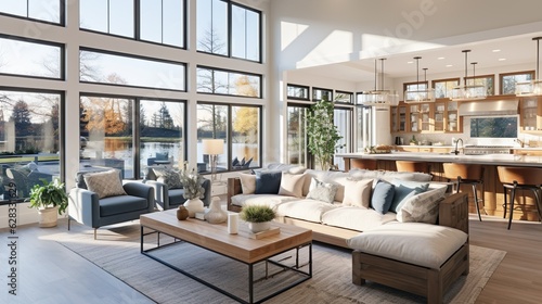 beautiful living room in luxury home. Generative AI