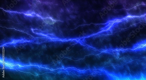 Fototapeta Naklejka Na Ścianę i Meble -  暗く厚い雨雲に走る雷、稲妻、大雨の背景　嵐・台風・豪雨・大雨・邪悪・不穏・ヘビーメタルのイメージ