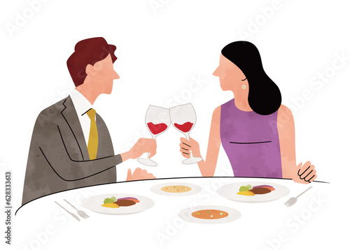 ベクターイラスト素材：レストランで食事するカップル
