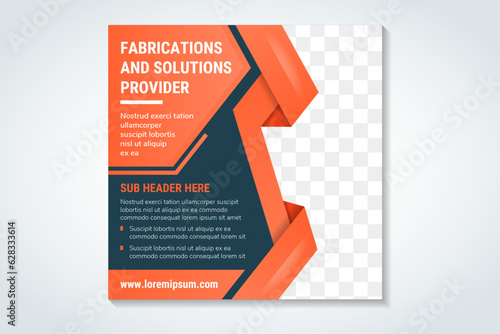 fabrications and solutions provider square social media post design template. Square layout flyer illustration template. space for photo. transparency diagonal line pattern