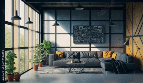 Industrial Living Room Background Contemporary Generative Ai © Abonti