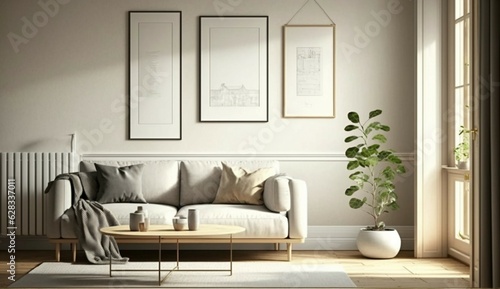 Mockup poster frame in a home interior background feat Generative Ai