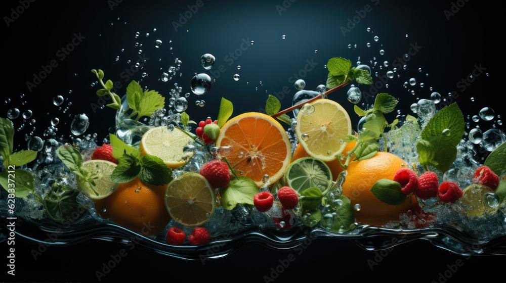 trend of drink and beverages, healthy mixed vegetable fruit. background for banner. splashing design trend of drink and beverages, healthy mixed vegetable fruit. background for banner. splashing design