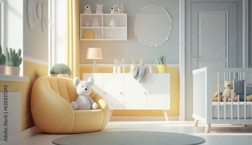 Fototapeta premium Modern minimalist nursery room in scandinavian style Generative Ai