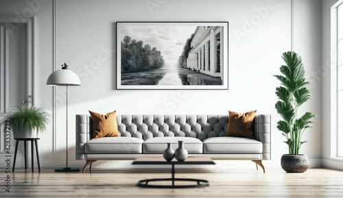 modern living room sofa front shoot 50mm f1.8 blank wh Generative Ai