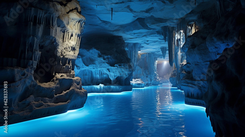 Water Caves with Blue Lighting