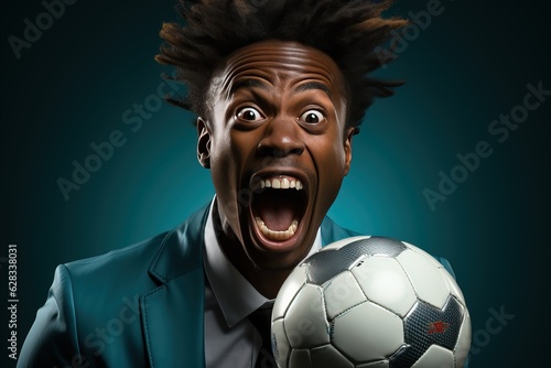 Football fanatic holding a ...