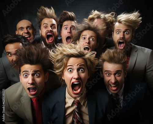 group of people shouting, g...