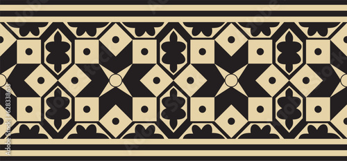 Vector seamless national gold and black ornament of ancient Persia. Iranian ethnic endless border, frame..