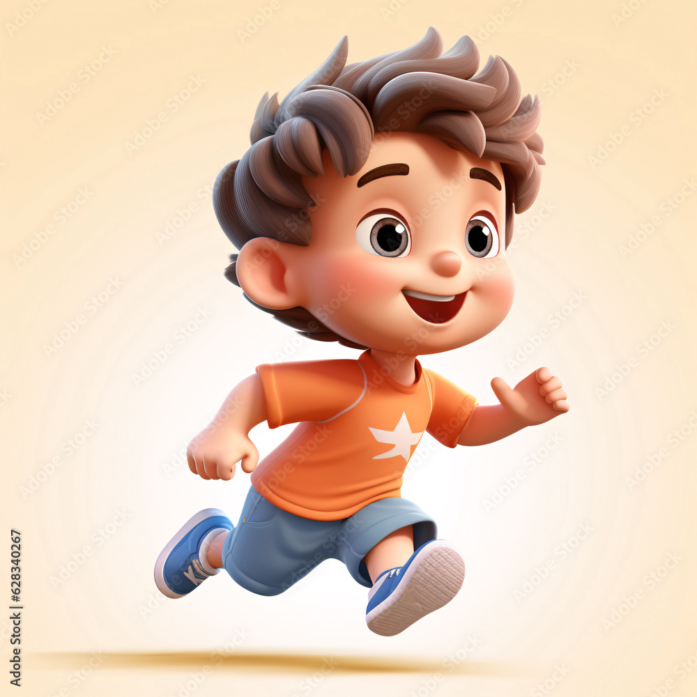 Little boy is running to school 3D rendering illustration Little boy is running to school 3D rendering illustration