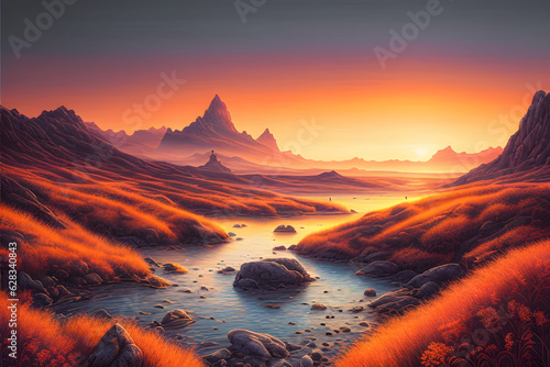 sunrise over the mountains created by AI, generative AI © hyunyoung
