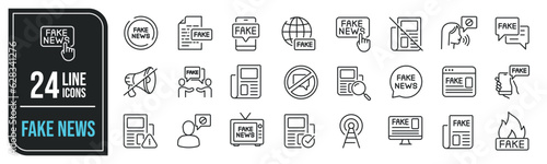 Fake news minimal thin line icons. Related hoax, propaganda, press, news, statement. Editable stroke. Vector illustration.