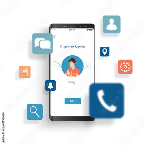 Smartphone call center, online customer support, contact us concept. illustrator vector