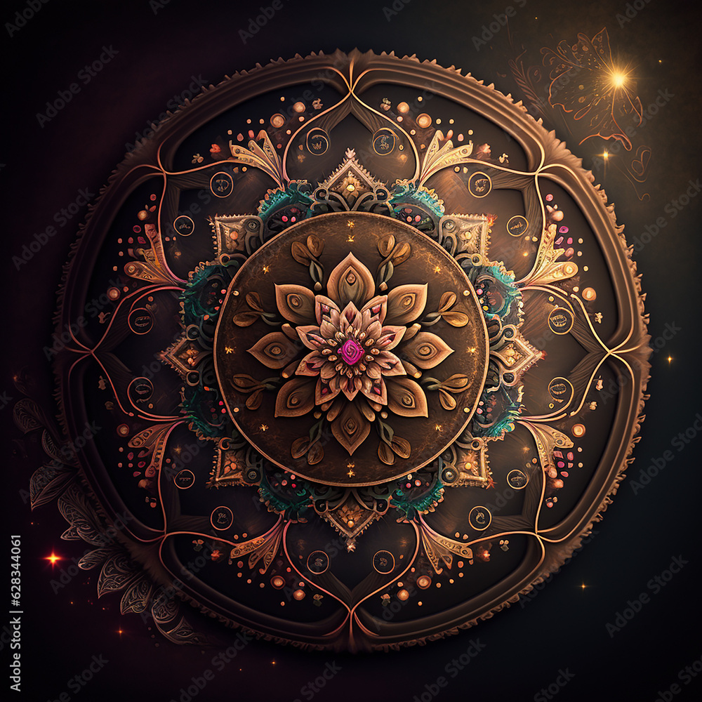 Obraz premium Black and gold mandala with a floral design on it